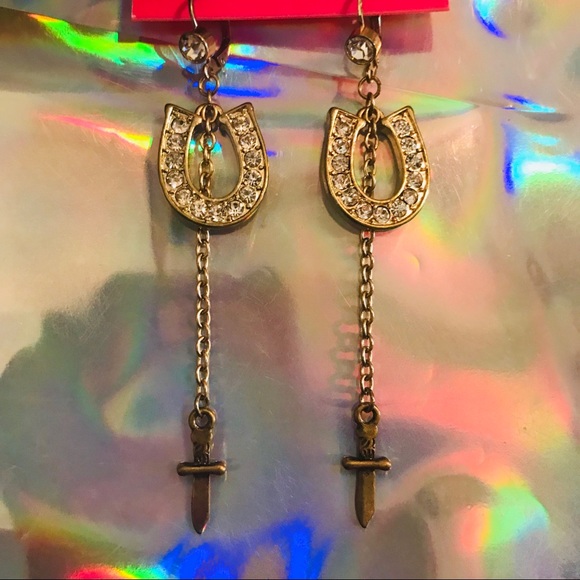 Vintage Betsey Johnson horseshoe earrings long dangle...